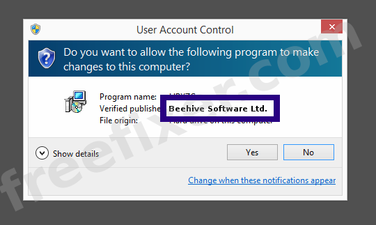 Screenshot where Beehive Software Ltd. appears as the verified publisher in the UAC dialog